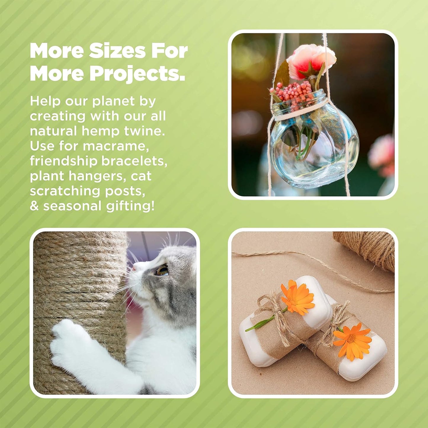 Hemp Twine for Gardening - Twine for Crafts - Organic Natural Hemp String for Wick + Lighter - Strong Durable Cord for Decoration + Macrame - 1MM Waxed 300G/700 Ft. - 20 lb. Test Strength - Natural