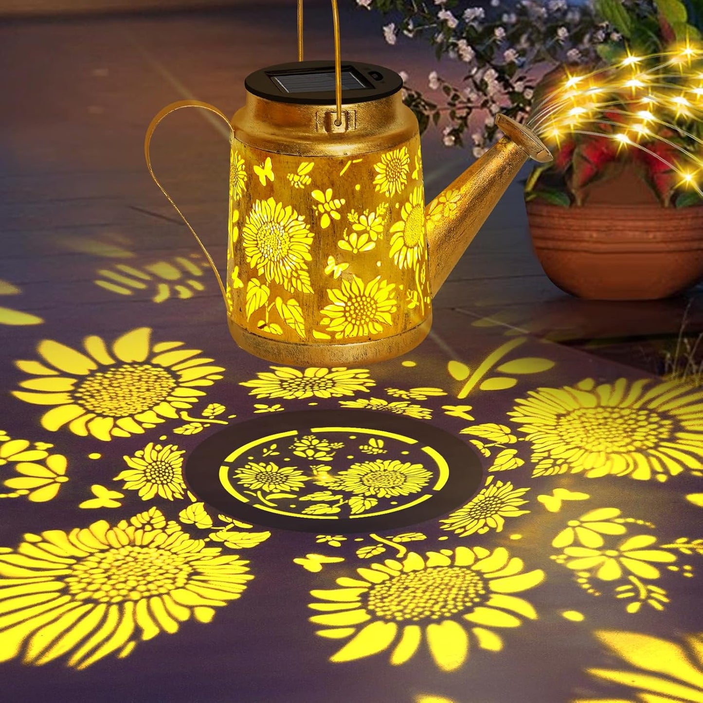 Solar Solar Lanterns Garden Decor Sunflower Lights, Large Hanging Lantern with Shepherd Hook, Waterproof Outdoor Decor for Landscape Pathway Yard, Gifts for Mom Women Mothers Day