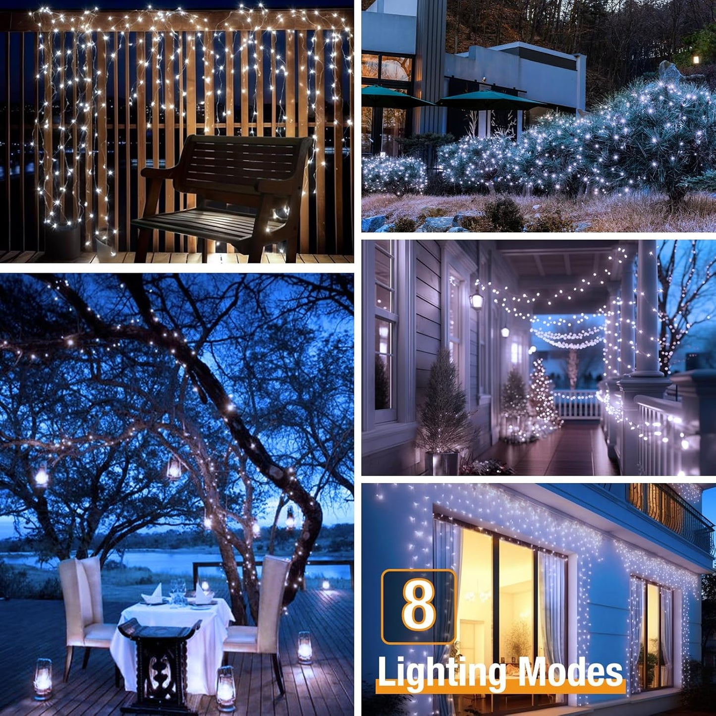 2-Pack Solar String Lights Outdoor, 160LED 66FT Solar Fairy Lights Waterproof 8 Modes Copper Wire Solar Powered Twinkle Lights for Outside Garden Patio Tree Christmas Wedding Party Decor (Cool White)