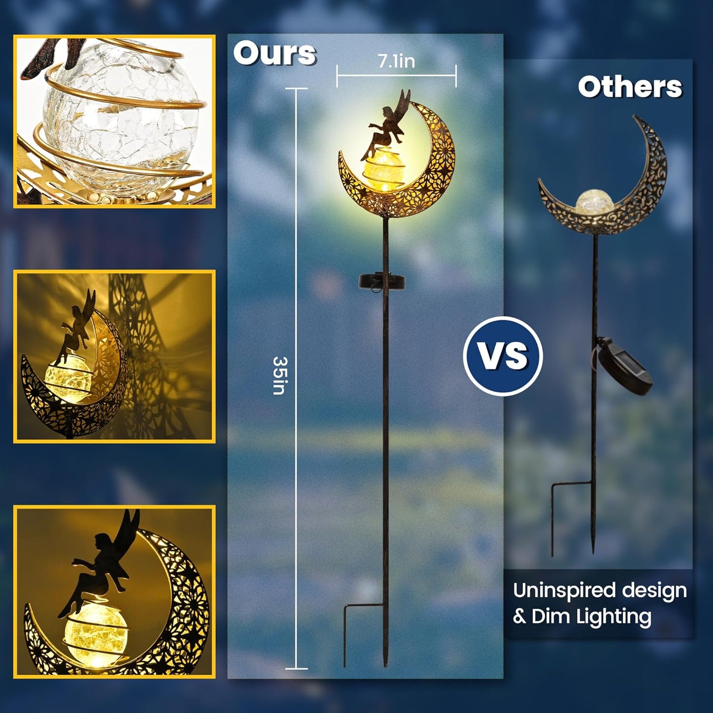 Fairy Garden Solar Lights Outdoor Moon Stakes, Waterproof Outdoor Metal Decor Gifts for Women Mom, Art Moon Sculpture for Yard, Patio, Garden, Porch, 2 Pack