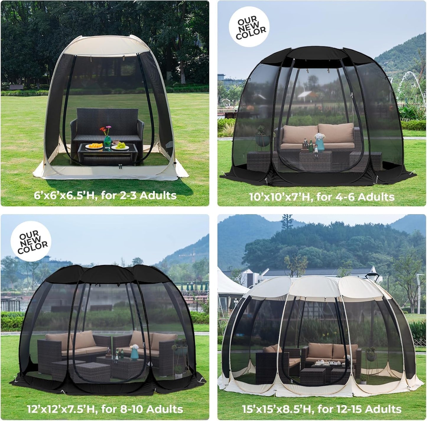 Alvantor Screen House Gazebo, 6-10-15 Person Pop Up Igloo Screened Canopy Tent with Mosquito Netting Sides, Instant UV Resistant Sun Shelter for Garden, Patio, Backyard