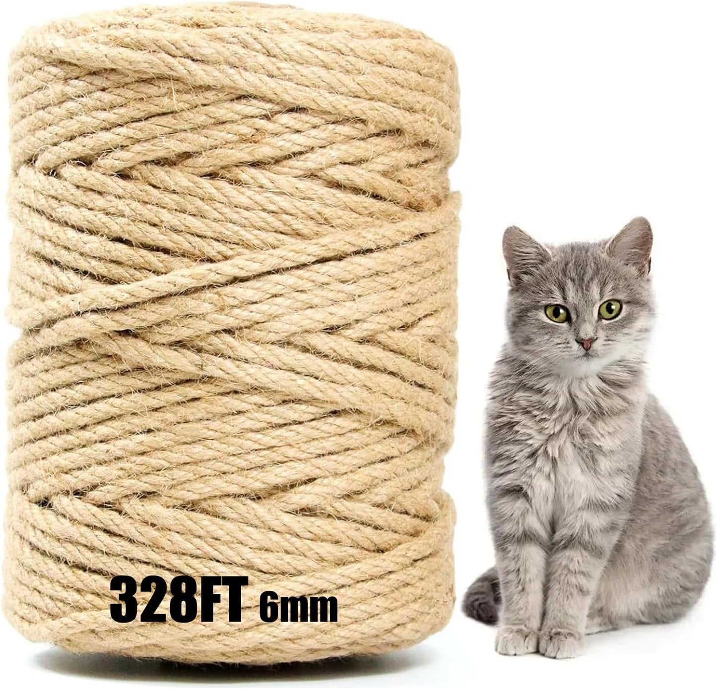 Jute Twine String 6mm x 328FT – Heavy Duty Natural Garden Twine for Crafts, Cat Scratching Posts, Packaging & DIY