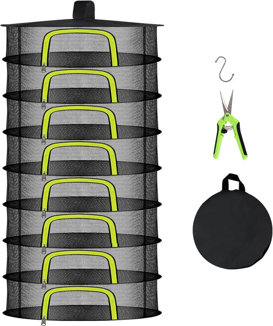 8 Layer Herb Drying Rack, Herb Drying Rack Hanging Mesh, Foldable Grass Drying Rack With U-Shaped Zipper, Garden Scissors, Hooks, For Drying Herbs Plants, Flowers, Fruits, Food(8 Layers-23.62'')