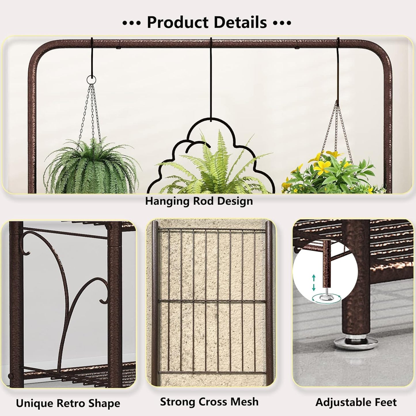 SORCEDAS Plant Stand Indoor Outdoor 3 Tier Tall Corner Hanging Shelf Metal Flower Stands Ladder Holder for Living Room Balcony Garden Patio Multiple Plants, Bronze