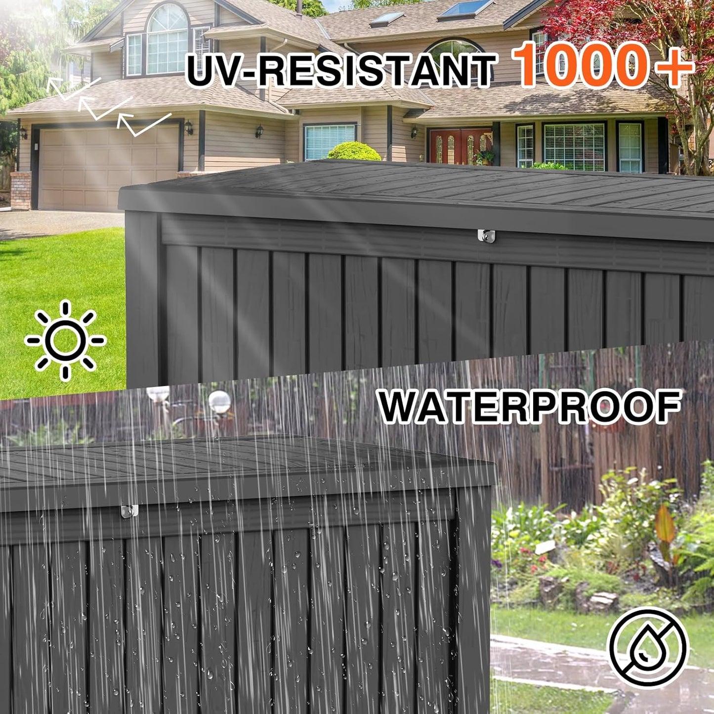 152 Gallon Deck Box Waterproof, UV Resistant Resin Outdoor Storage Box with Hydraulic Rod, Lockable Design and Enhanced Durability for Patio, Garden, and Poolside Use