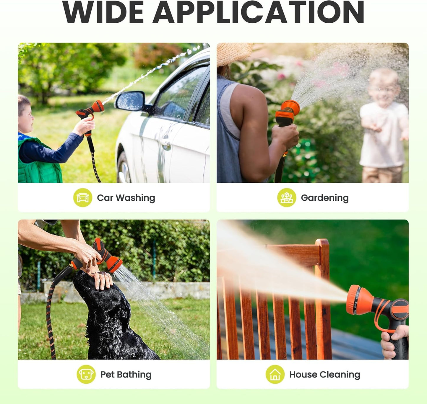 Giraffe Tools Garden Hose 25FT 1/2” Non-Expandable Lightweight Flexible Water Hoses Burst 600 psi with 9 Spray Function Nozzle Heavy Duty Hose