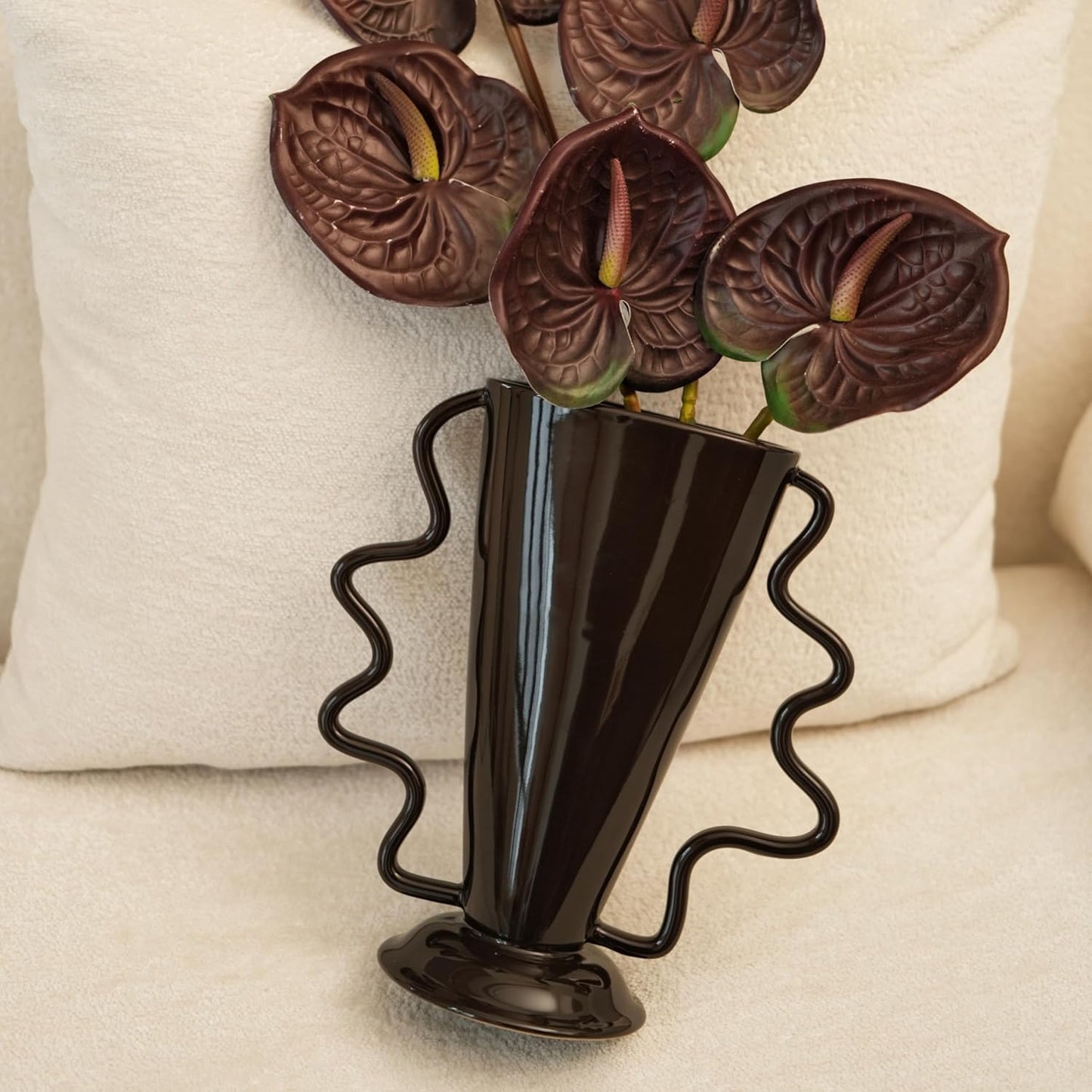 Wild Works Dark Brown Rotary Vase, 9.85” Tall Vintage Decor Vases Medieval Flower Vessel Living Room Entrance Personalized Simple Wabi Sabi Decorative Ornament Ceramic Ornament