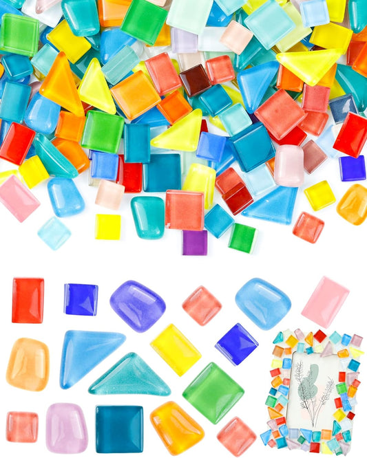 FIVEIZERO 280Pcs Mosaic Tiles for Crafts Bulk - 420g Glass Mosaic Kits, Multi-Color Irregular Tiny Mosaic Tile, Mixed Shapes Mosaic Glass Kit for Art, Home Decoration and DIY Projects
