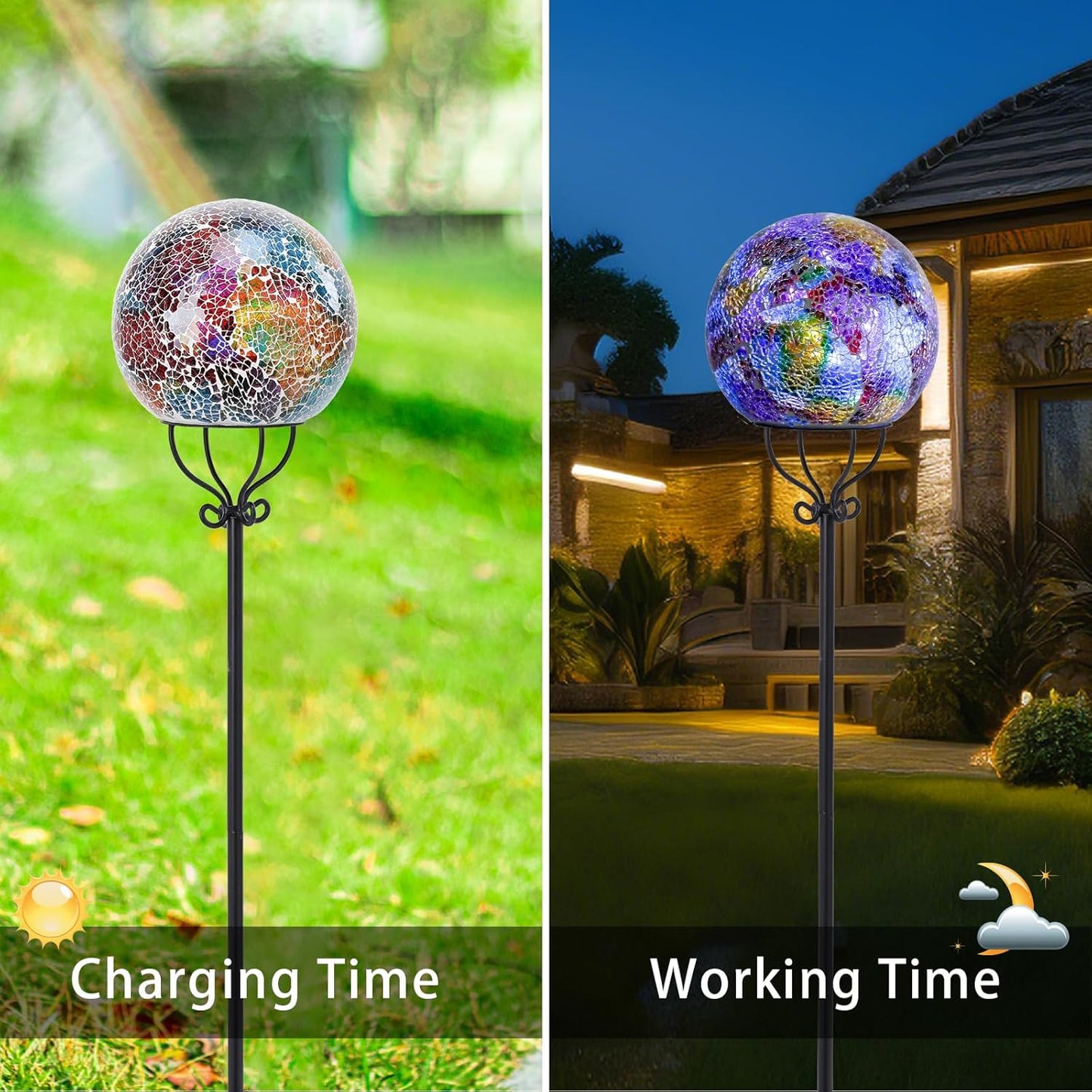 VCUTEKA Solar Outdoor Lights Garden Decor Mosaic Solar Garden Lights Waterproof Glass Ball LED Pathway Stake Light for Landscape Lawn Patio Yard Decoration 6 inch, Purple