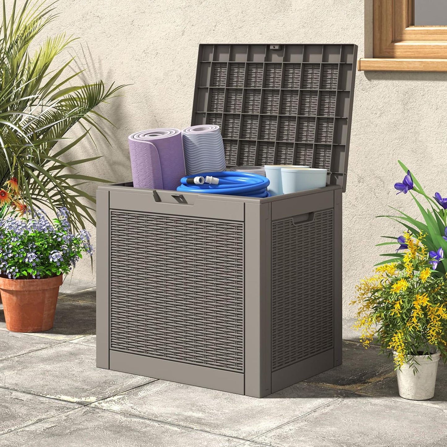 Deck Box, 31 Gallon Resin Outdoor Storage Box, Waterproof and UV Resistant Lightweight Storage Deck Box for Garden Tools, Supplies