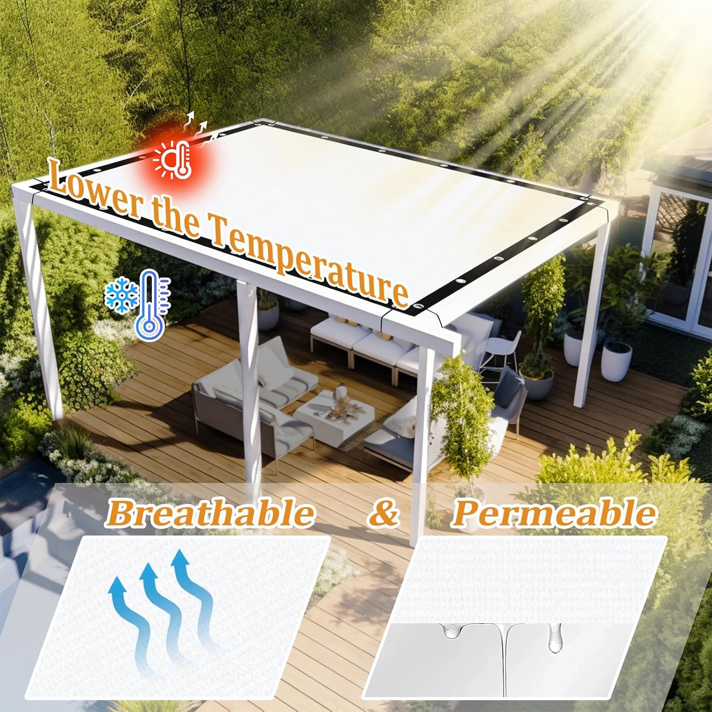 Shade&Beyond Customized Size 90% Sun Shade Cloth with Grommets, 15' X 24' Pergola Shade Cover Canopy, Mesh Tarp Sun Screens for Patio, Outdoor, Garden, Backyard GN01, White