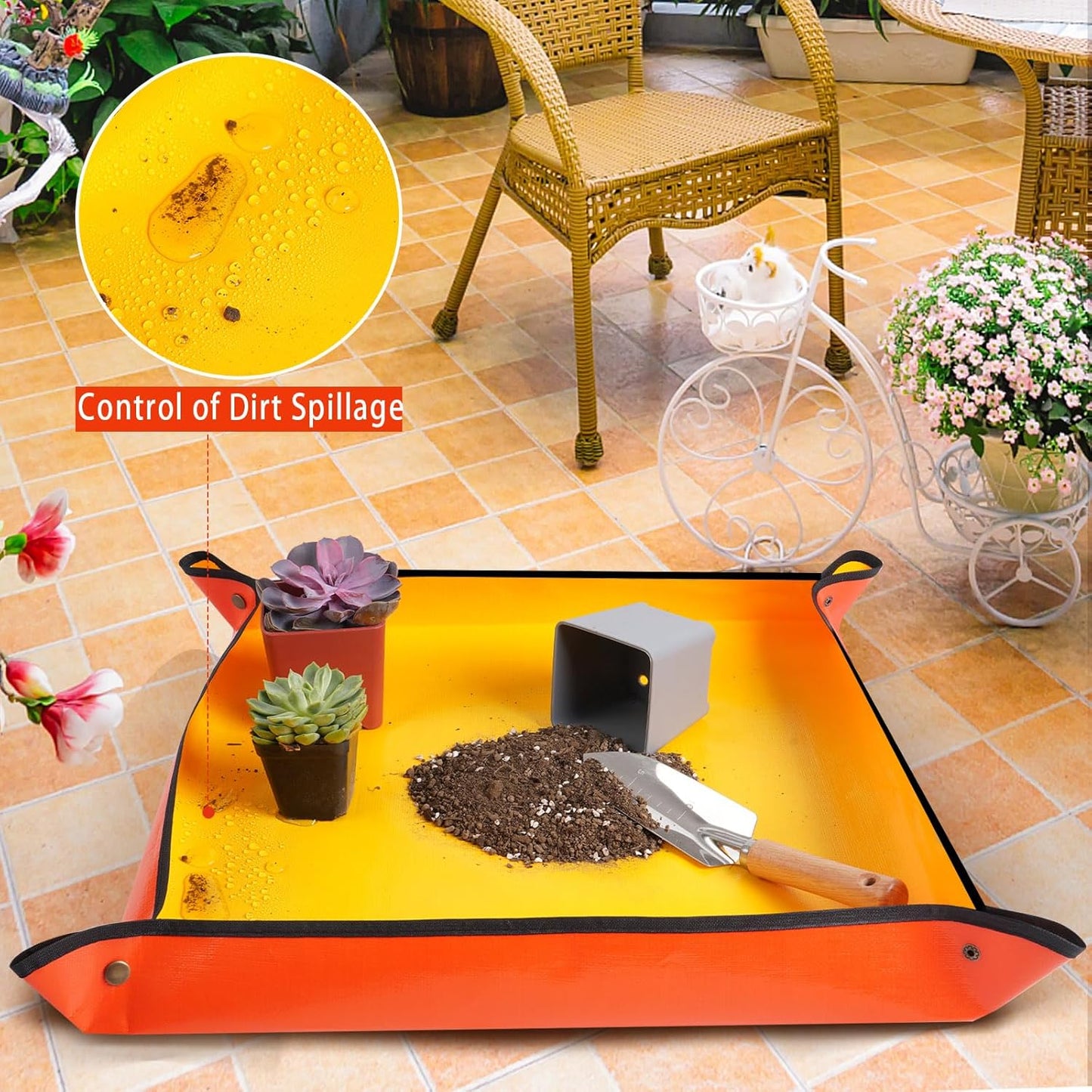 Repotting Mat for Indoor Plant Transplanting and Potting Soil Mess Control Portable Succulent Planting Potting Tray Gardening Gifts for Women Men Plant Lover Gifts (Orange 27" x 27")