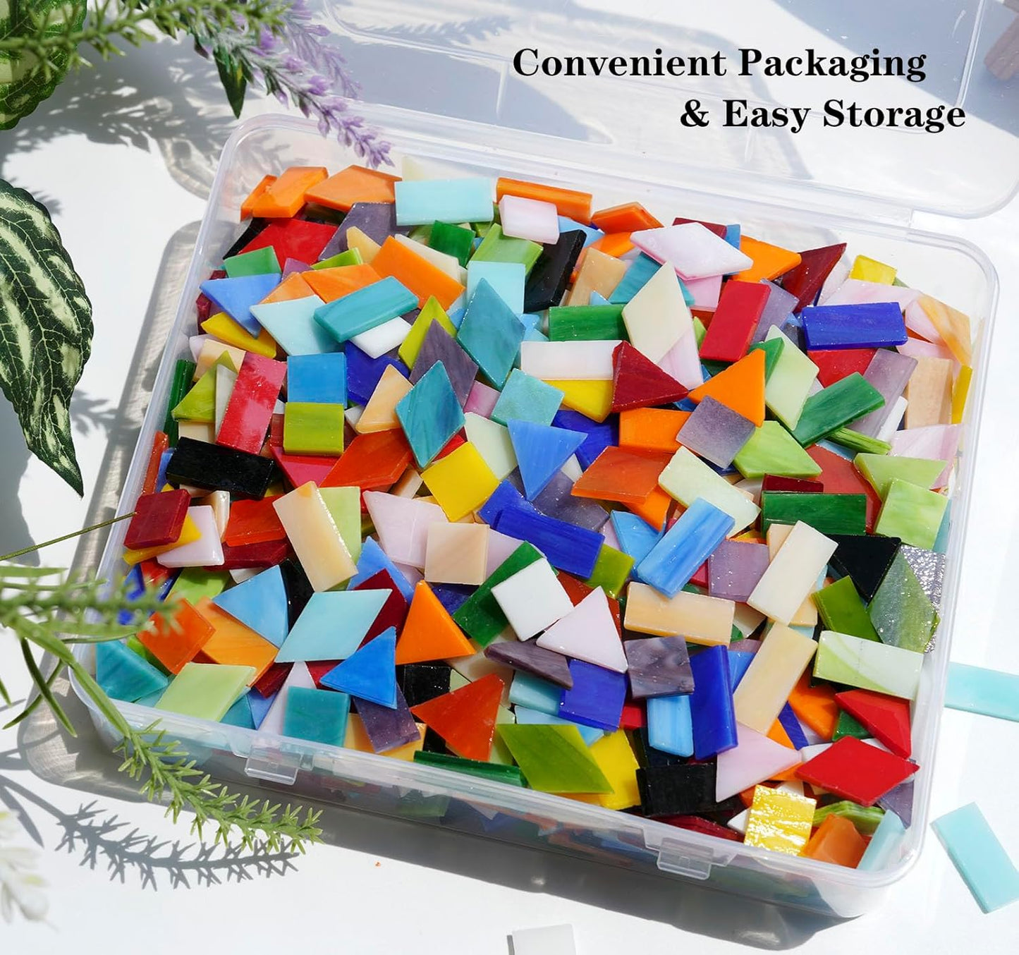 Lanyani Medium Size Glass Mosaic Tiles Pieces 1.3 Pounds Bulk, 400pcs Mixed Vibrant Color Stained Glass Pieces Tile for DIY Crafts Mosaic Making, Pre-Cut Tiles in 4 Shapes