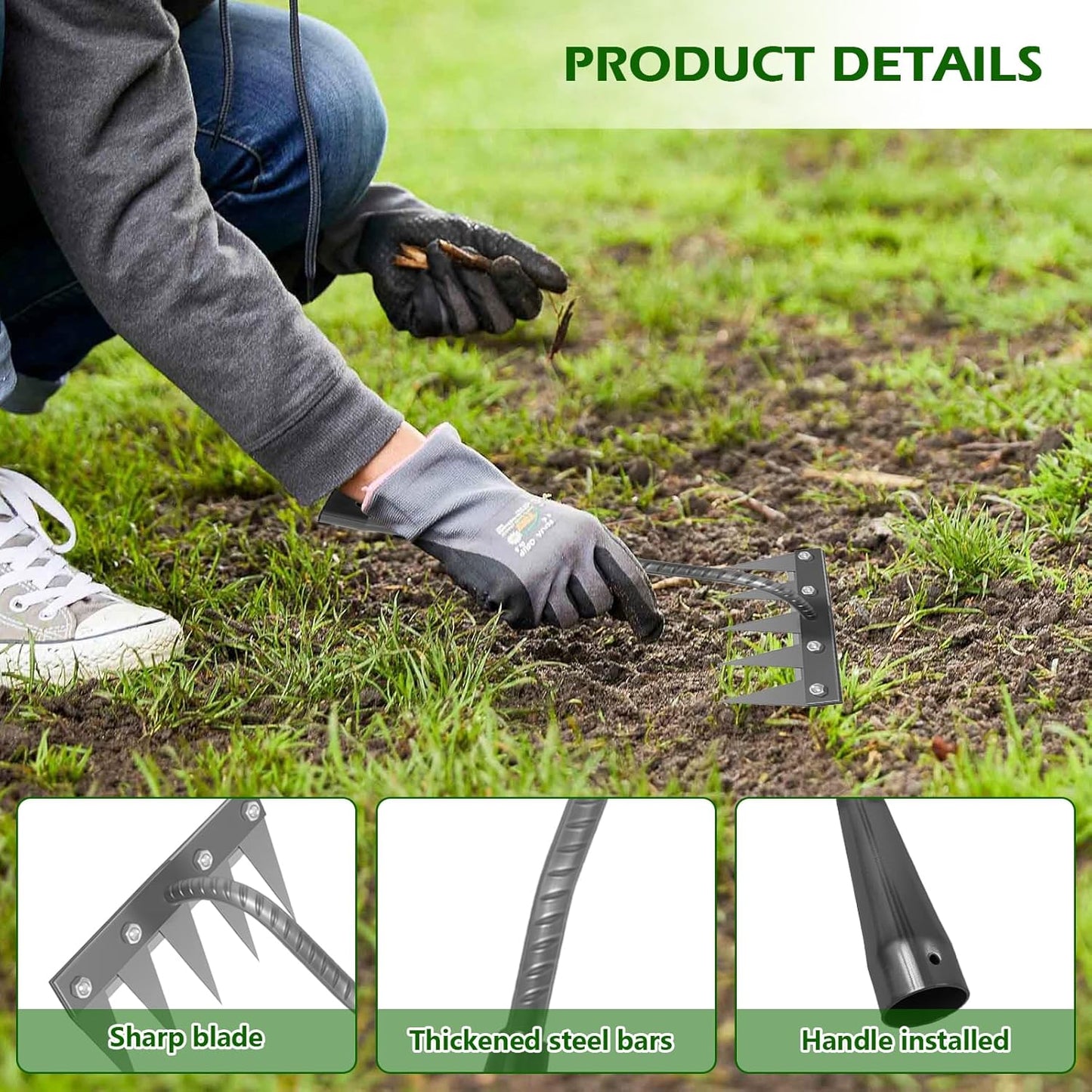 Iron Weeding Rake 2.0, New 5/6/7/8 Garden Weeder Rakes, Heavy Duty Yard Rake Hand Weeder Puller Tool for Efficient Weed Removal, Soil Cultivation, and Lawn Care, Without Stick (8 Teeth)