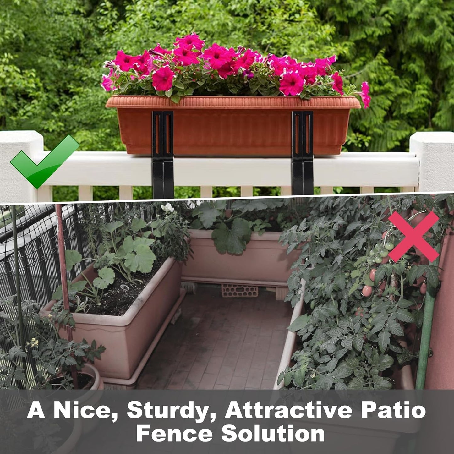 Deck Railing Planter Stand, Retractable Balcony Plant Holder for Window Box Planter, Handmade Steel Rectangular Flower Box Clip for Windowsill, Garden, Patio Fence, Front Porch