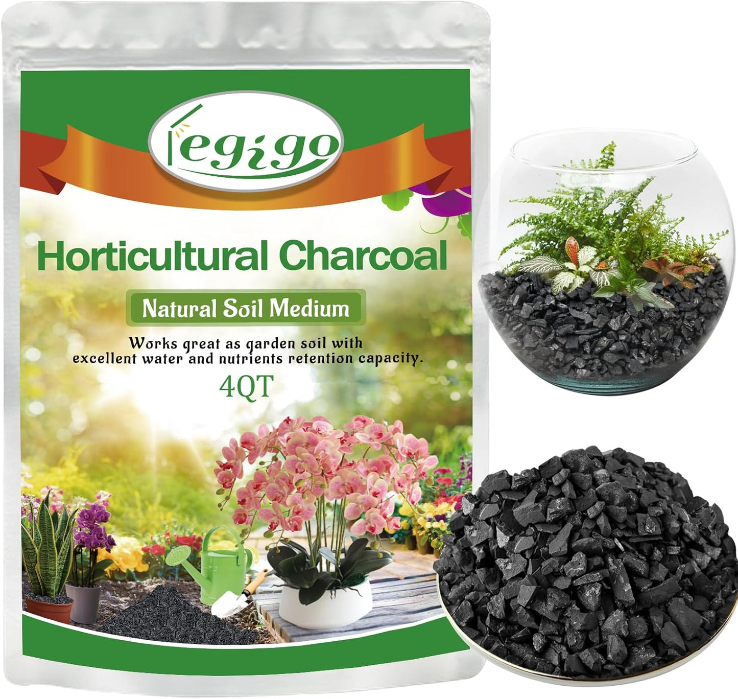 Legigo 4QT All Natural Horticultural Charcoal- Activated Hardwood Plant Charcoal for Soil Amendment, Conditioning Bonsai Soil, Succulent, Terrarium Supplies, Indoor Plant Potting Soil