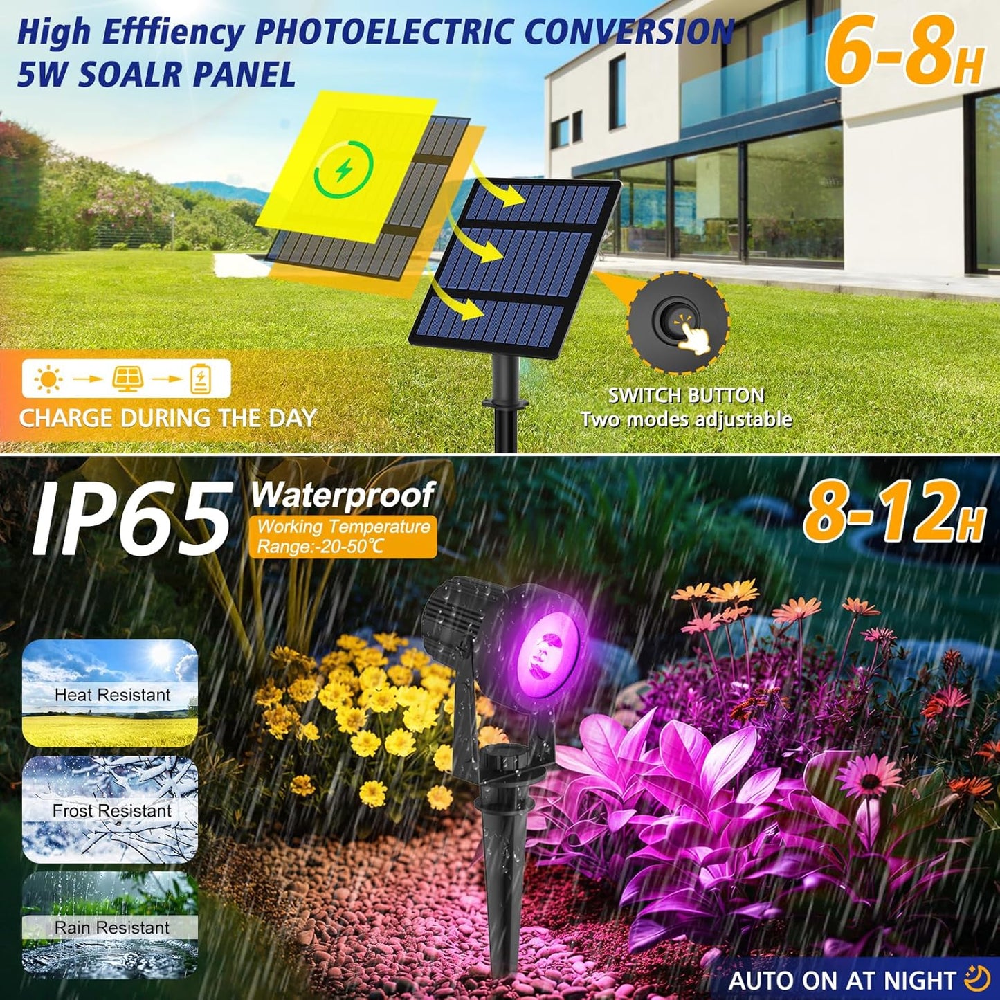 T-SUNUS Halloween Solar Spot Lights Outdoor Color Changing 6-in-1, RGB Landscape Spotlights Pond Lighting Waterproof IP65 Wall Lamp 9.8ft Cable for Christmas Tree Patio Pathway Yard Garden Holiday