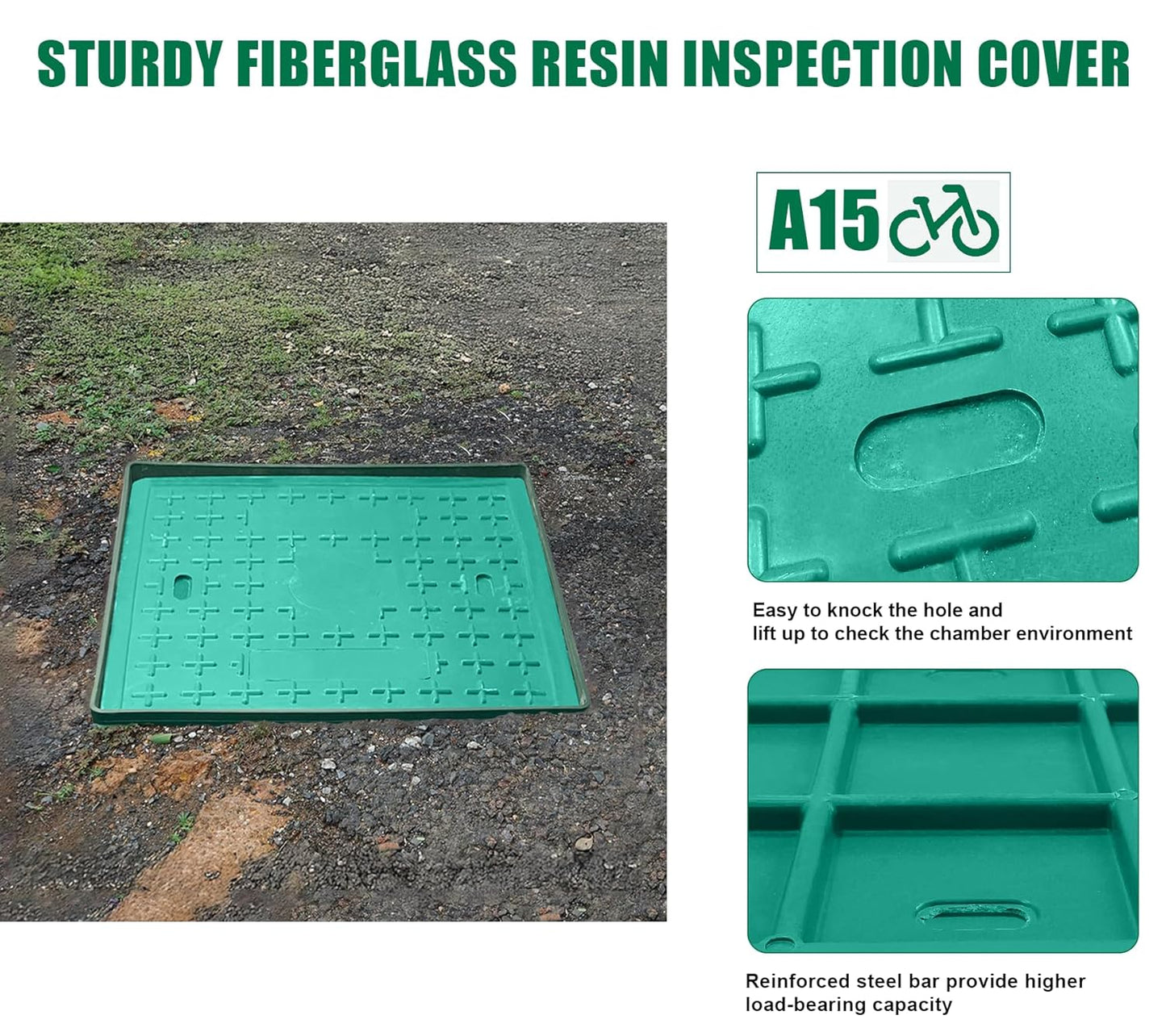 2 Sets 16x16x16in Underground Splice Box W/FRP Inspection Cover Deep Enclosure Box Bucket Polyethylene Distribution Pit Access Electrical Junction Box Drillable Tapered Wiring Box for Cable