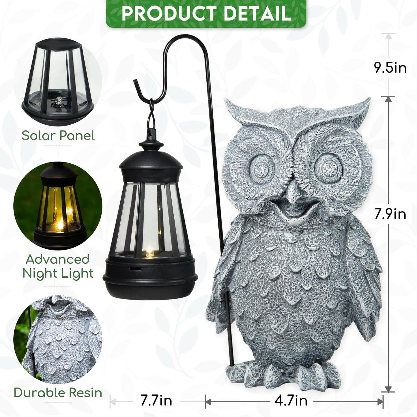 Owl Solar Garden Outdoor Statues, Resin Owl Figurine Decorations with Solar Lights Lantern for Patio, Balcony, Home, Yard Art, Lawn Ornaments, Porch, Garden Gifts for Grandma Mom Women