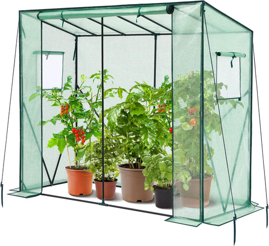 Lean to Greenhouse for Outdoors: Ohuhu Portable Tomato Green House Heavy Duty with Roll-Up Zippered Door, Tall Plastic Greenhouses for Outside Winter Plants Growing Shed for Backyard, 6.6x2.5x5.6 FT