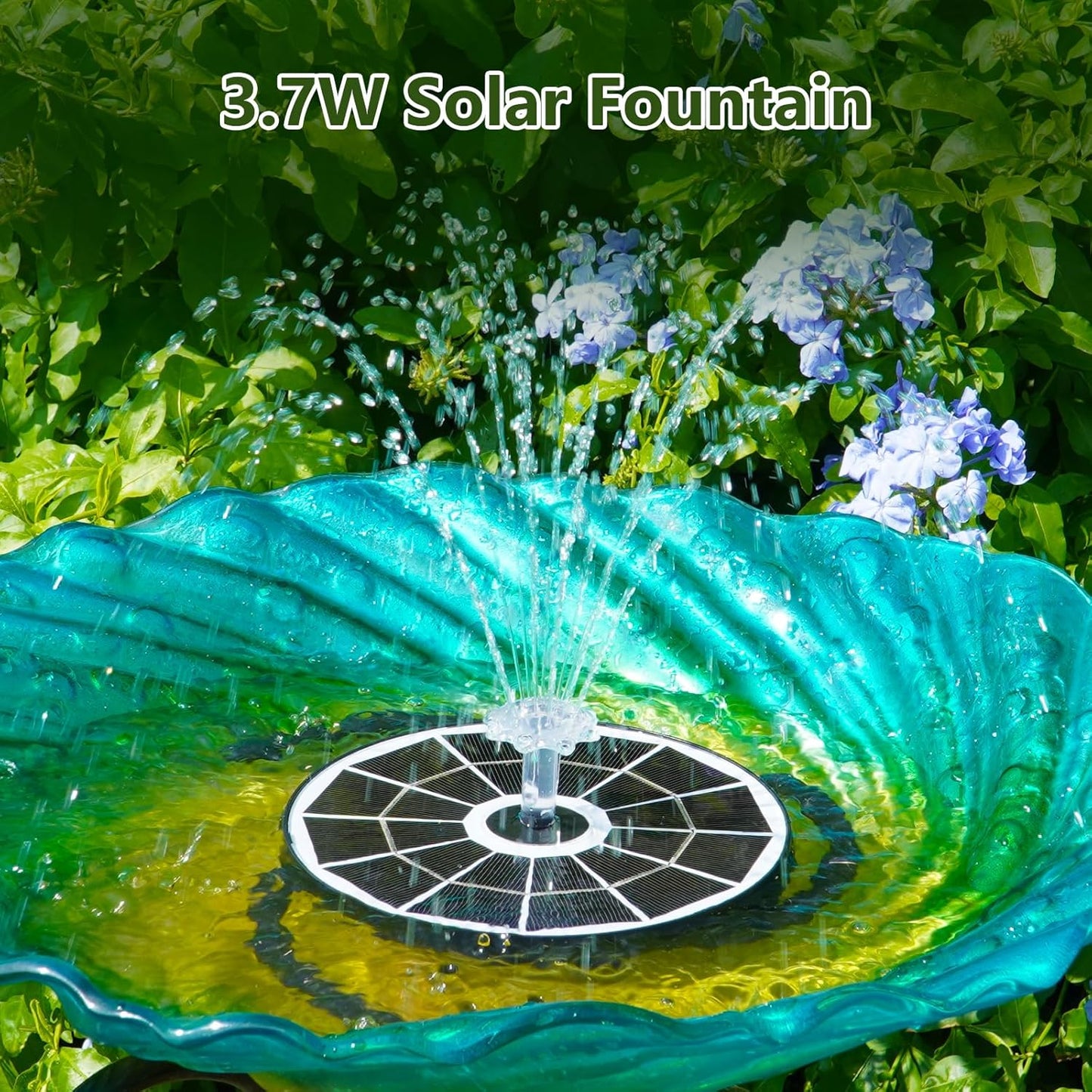 AISITIN 3.7W Solar Bird Bath Fountain Upgraded 6.3" Solar Glass Panel, Solar Powered Fountain Pump with Integrated Bracket & Storage for Bird Bath, Pond, Garden, Aquarium and Outdoor