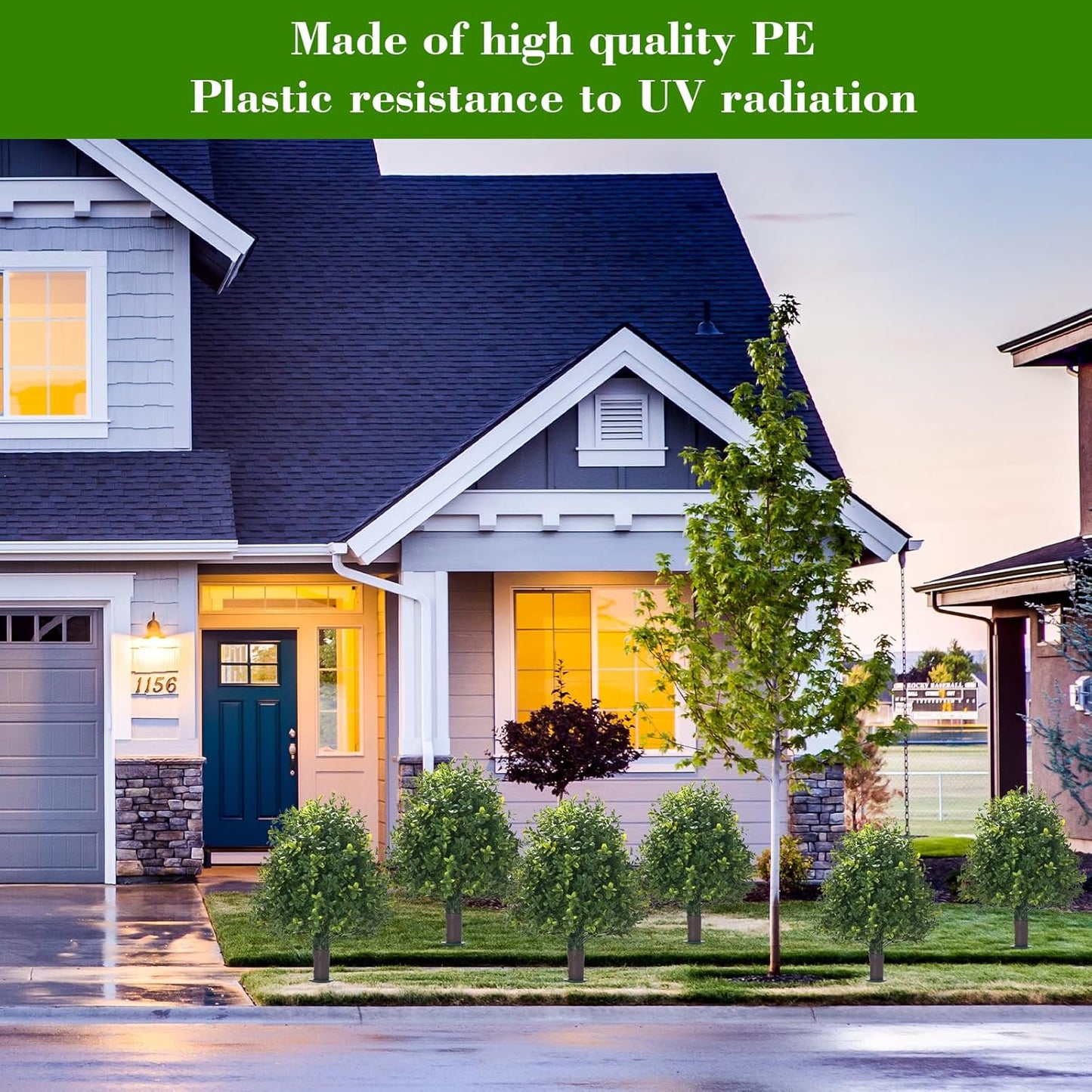 Artificial Boxwood Ball Trees with Ground Spike, 20" UV Resistant Artificial Shrubs, Fake Evergreen Artificial Plant Brush for Indoor Outdoor Front Porch Garden, 1 Pack