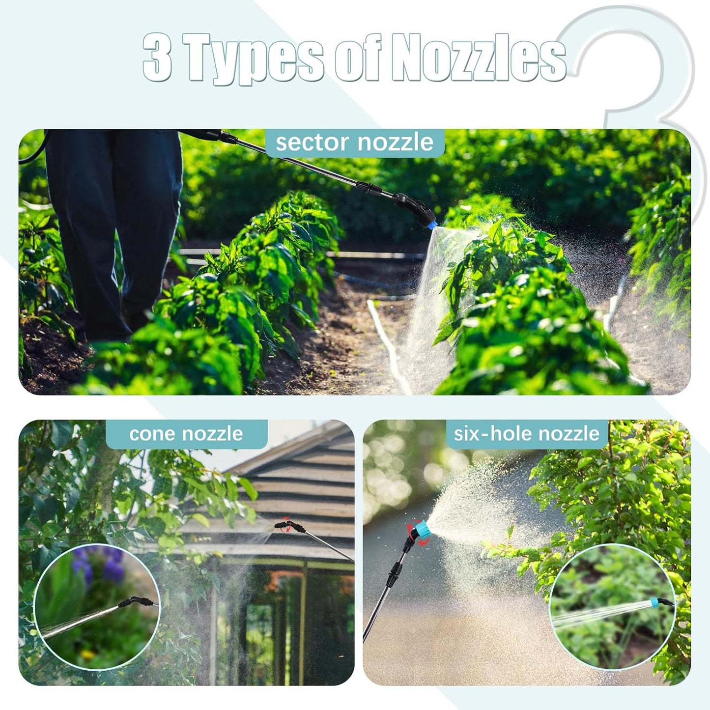 2 Gallon Battery Powered Garden Sprayer, Electric Sprayer with USB Rechargeable Handle, 3 Mist Nozzles, Retractable Wand, Water Pump Sprayers with Adjustable Shoulder Strap for Yard, Lawn and Garden