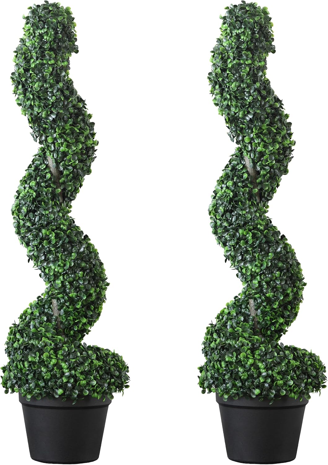 39 inchBoxwood Artificial Cedar Spiral Topiary Trees – Decorative Fake Greenery in Planter Pots for Front Porch, Outdoor Walkway, Entryway Decorating, Set of 2