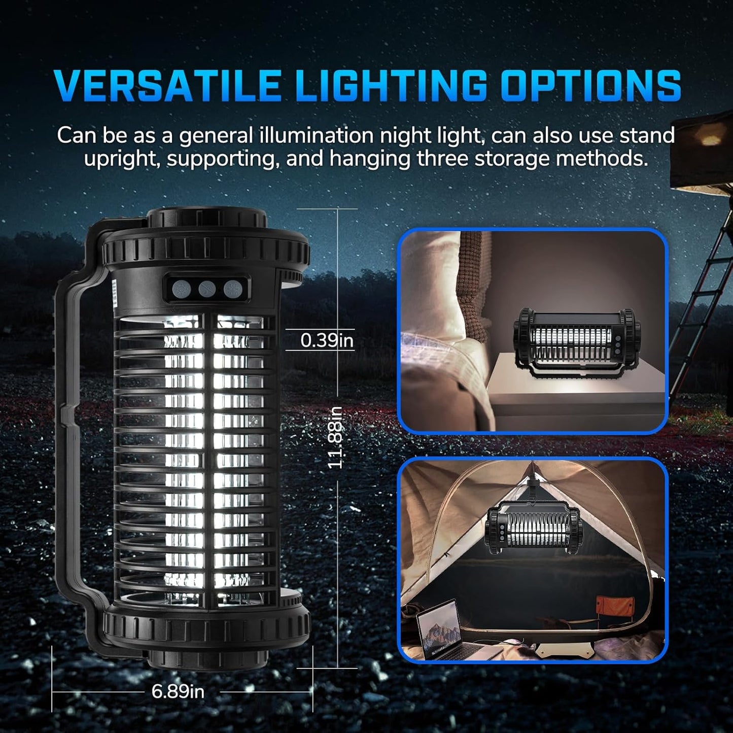 Portable Solar Powered Bug Zapper, 3 Mode (Sensor Auto/UV Light/LED) Mosquito Zapper with 4000mAh Battery, Portable Waterproof Rechargeable Fly Trap for Indoor Outdoor, Home, Patio (Black)