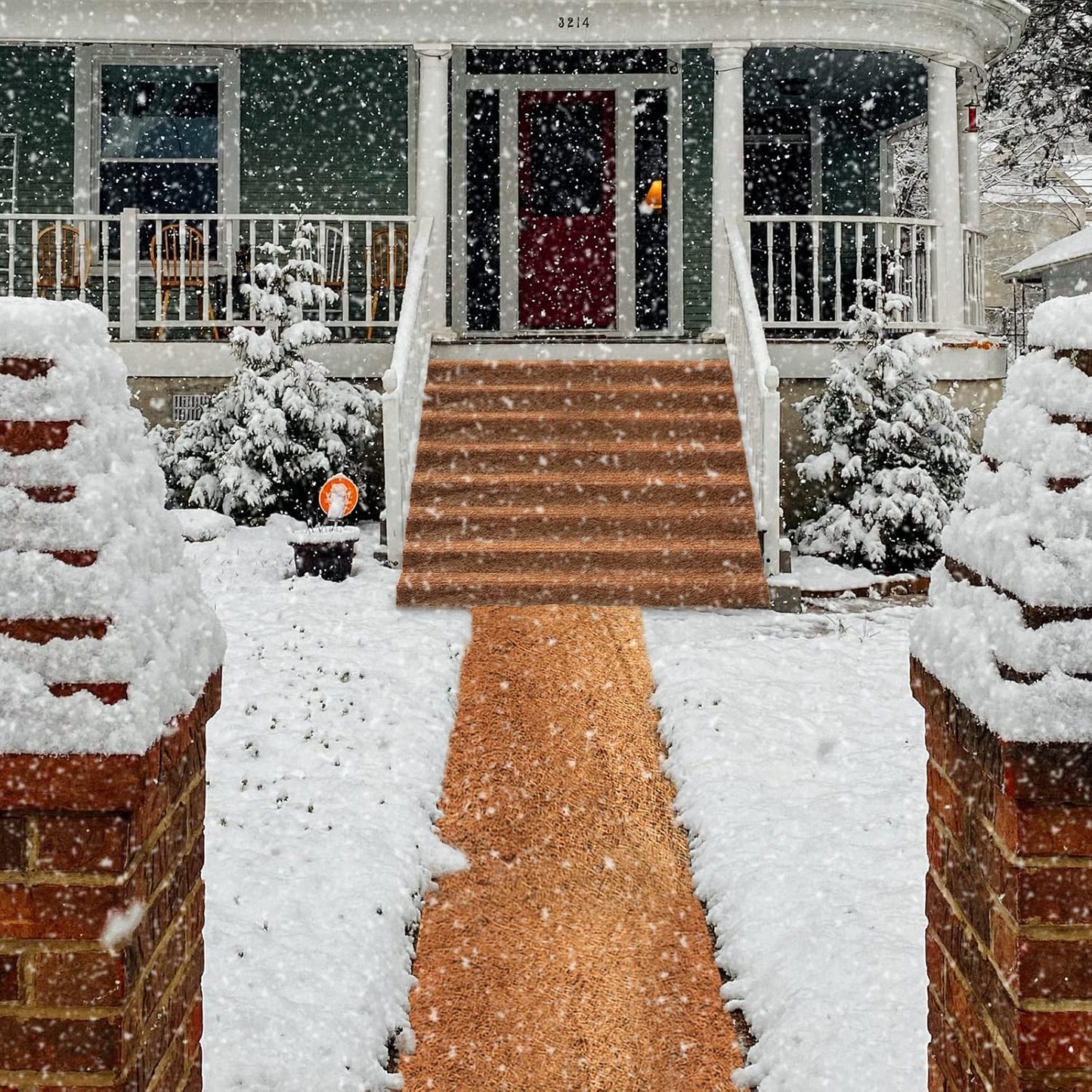 ZeeDix 2 Pack Thickened No Slip Ice and Snow Carpet-16 x 118 inch Natural Coconut Fiber Mat Walking Safety, Winter Coco Liner Roll Outdoor Carpet Runner for Front Door Hallway Stairs Garden