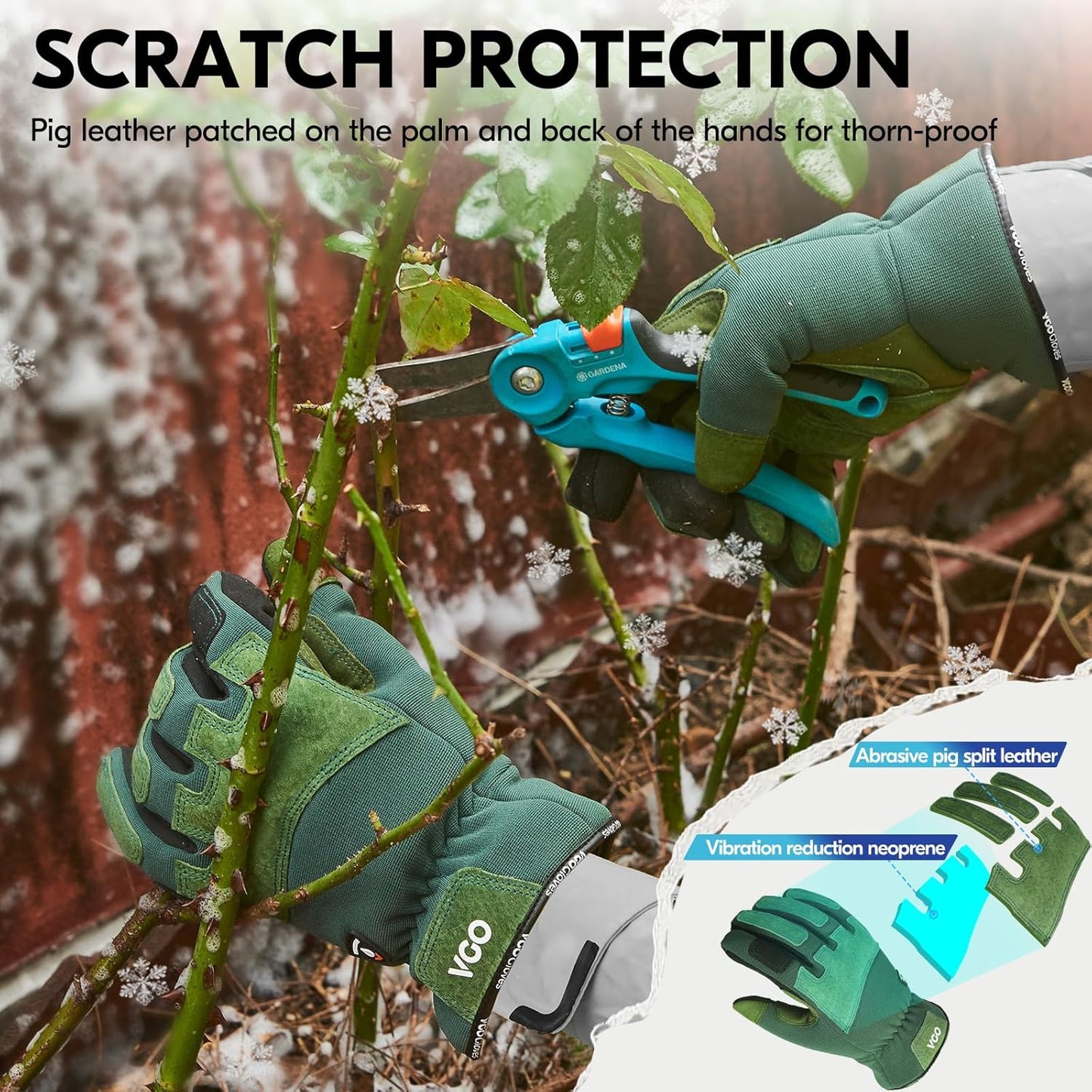 Vgo... Winter Gardening Gloves Women,Safety Work Gloves, Puncture-proof,Thornproof,Touchscreen(1 Pair,S,Green,SL7471FLWP)