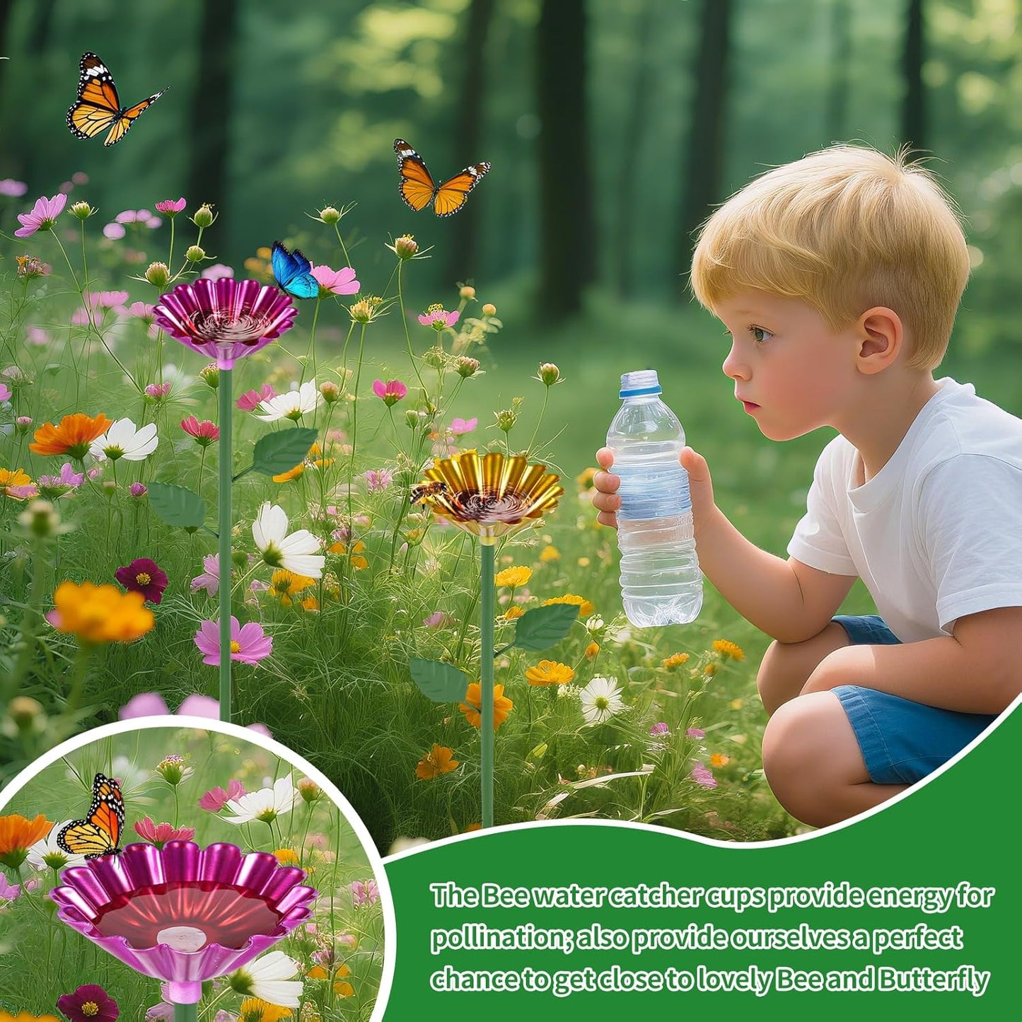 Bee Watering Station, 2 Pcs Metal Bee Water Feeder for Garden, Pollinator Water Feeder for Bees and Butterflies for Thirsty Pollinators（Red, Green）