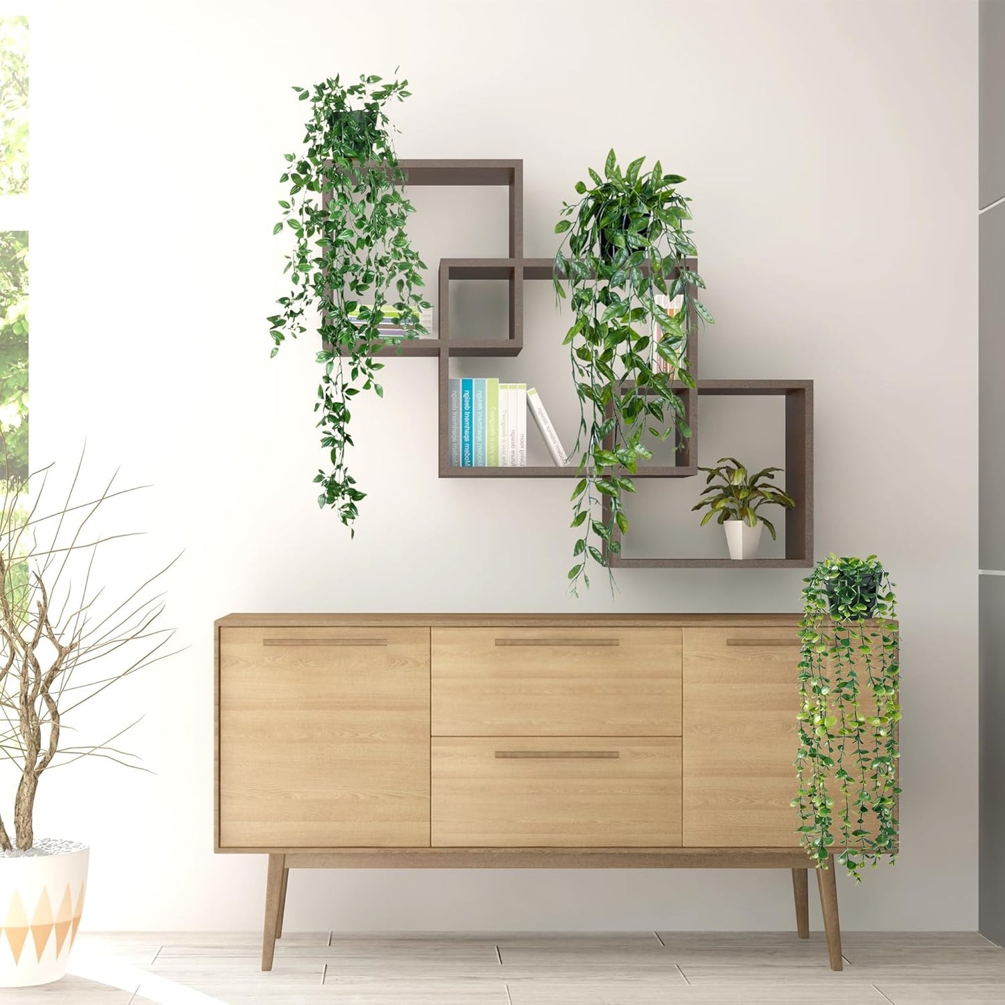 Sggvecsy Fake Hanging Plants 3 Pack Artificial Eucalyptus Fake Potted Greenery Faux Eucalyptus Mandala Vine Pea Pod for Home Indoor Outdoor Wall Garden Wedding Decor