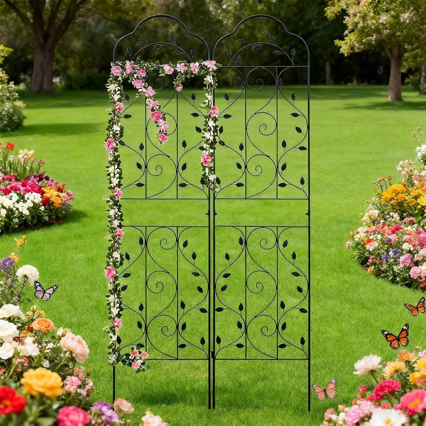 hogardeck Metal 84 * 19 Garden Trellis 2-Packs for Climbing Plants Flowers Vegetables Planting Arched Outdoor Decoration for Courtyards Lawns Gardens