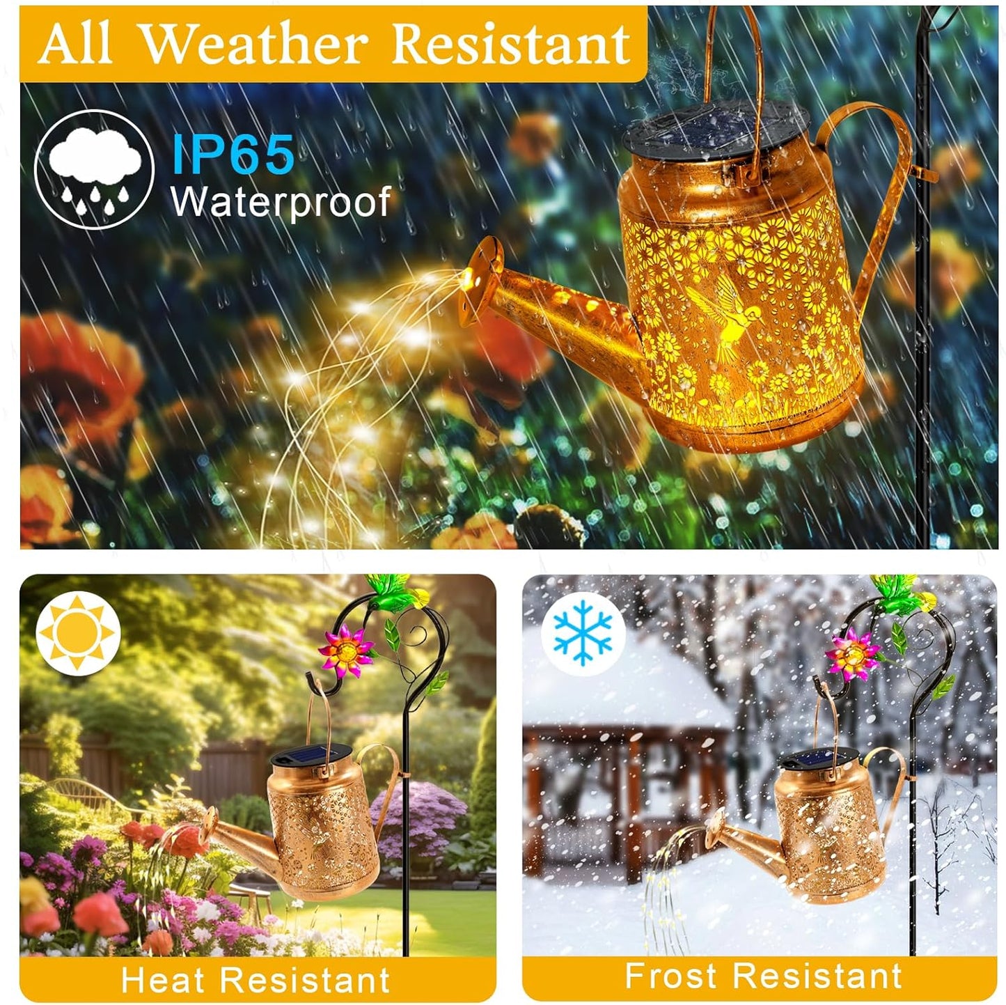 Hummingbird Solar Lights Outdoor Waterproof, Solar Watering Can Lights with Shepherd Hook, Metal Hanging Lantern Garden Decor Yard Outside Patio Lawn, Gifts for Mom Grandma Women Birthday