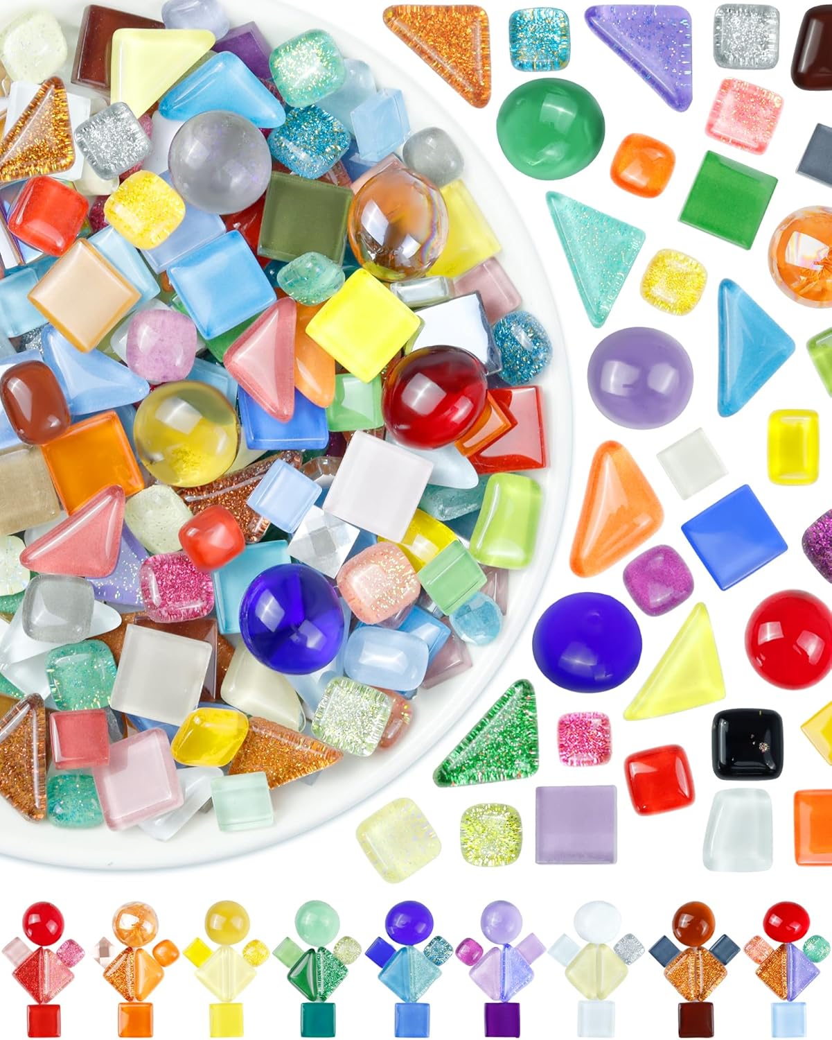 FIVEIZERO 420g Mosaic Tiles for Crafts - 280Pcs Glass Mosaic Kits, Mixed Shapes Mosaic Glass Pieces for Art, Irregular Tiny Mosaic Tile for DIY Projects, Home Decoration(Mix)