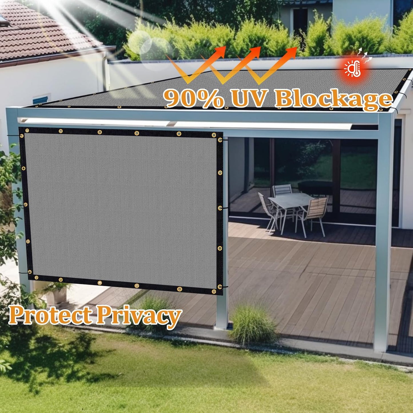 Shade&Beyond Customized Size 6' X 24' Shade Cloth with Grommets, 90% UV Protection UV Protection Mesh Tarp Sun Screens for Patio GN01, Light Gray