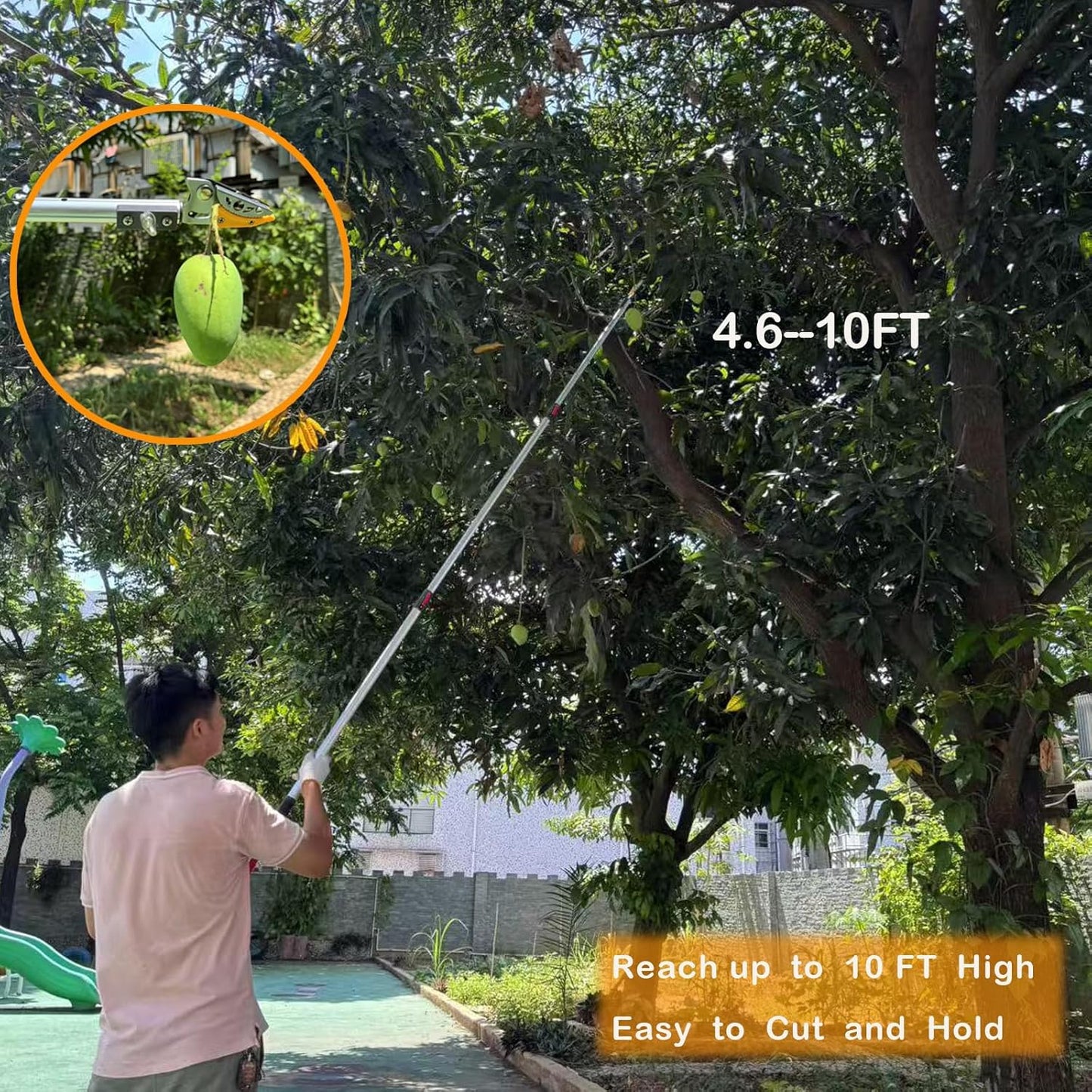 4.6-10ft Extendable Tree Pruner,Telescopic Tree Trimmer Pole Saw, Branch Cutter,Upgrade Steel Saw blade,Fruit Picker and Pruning Shears Gardening,Lightweight & Portable Lopper with a Fruit Mesh Bag