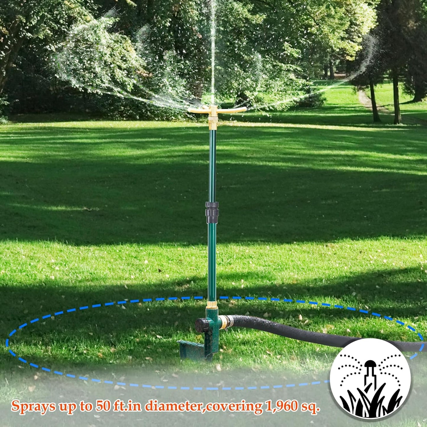 ATDAWN 3-Arm Garden Sprinkler, High-Rise Lawn Sprinkler, 360 Degree Rotation Garden Water Sprinklers, Lawn Irrigation System, Gardening Watering System, Large Area Coverage