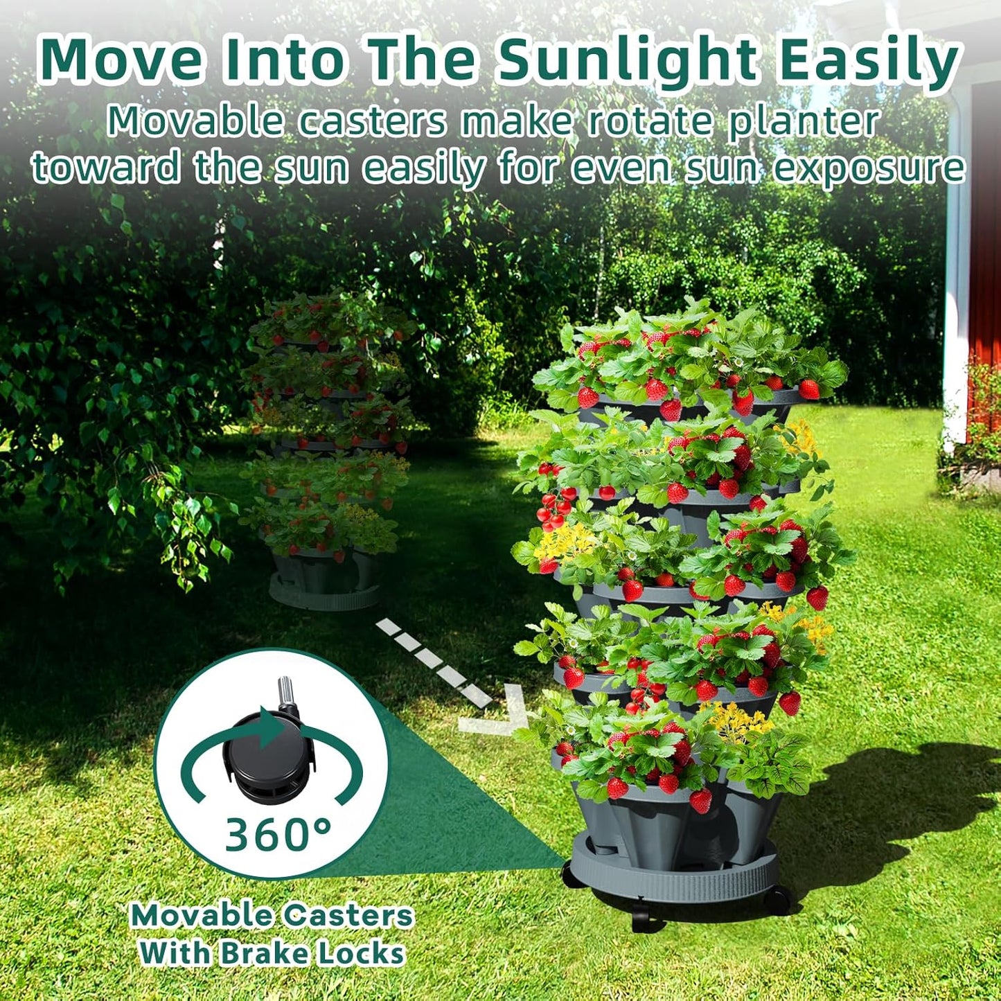 Strawberry Vertical Planters Tower Garden, 7 Tiered Stacking Herb Vegetable Planter with Support Pole Indoor and Outdoor - Dark Grey