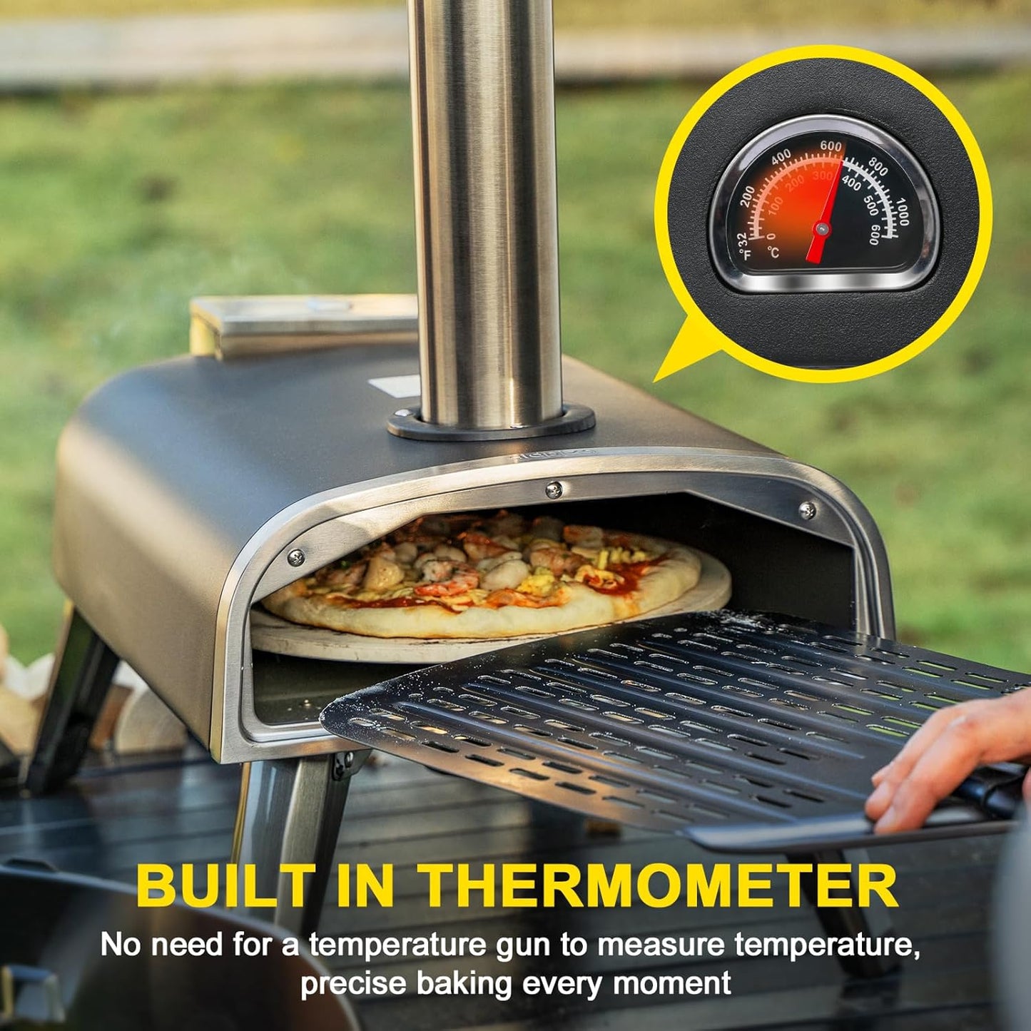 Outdoor Pizza Oven aidpiza 12" Wood Pellet Pizza Ovens With Rotatable Round Pizza Stone Portable Wood Fired with Built-in Thermometer Pizza Stove for Outside Backyard Camping Picnics