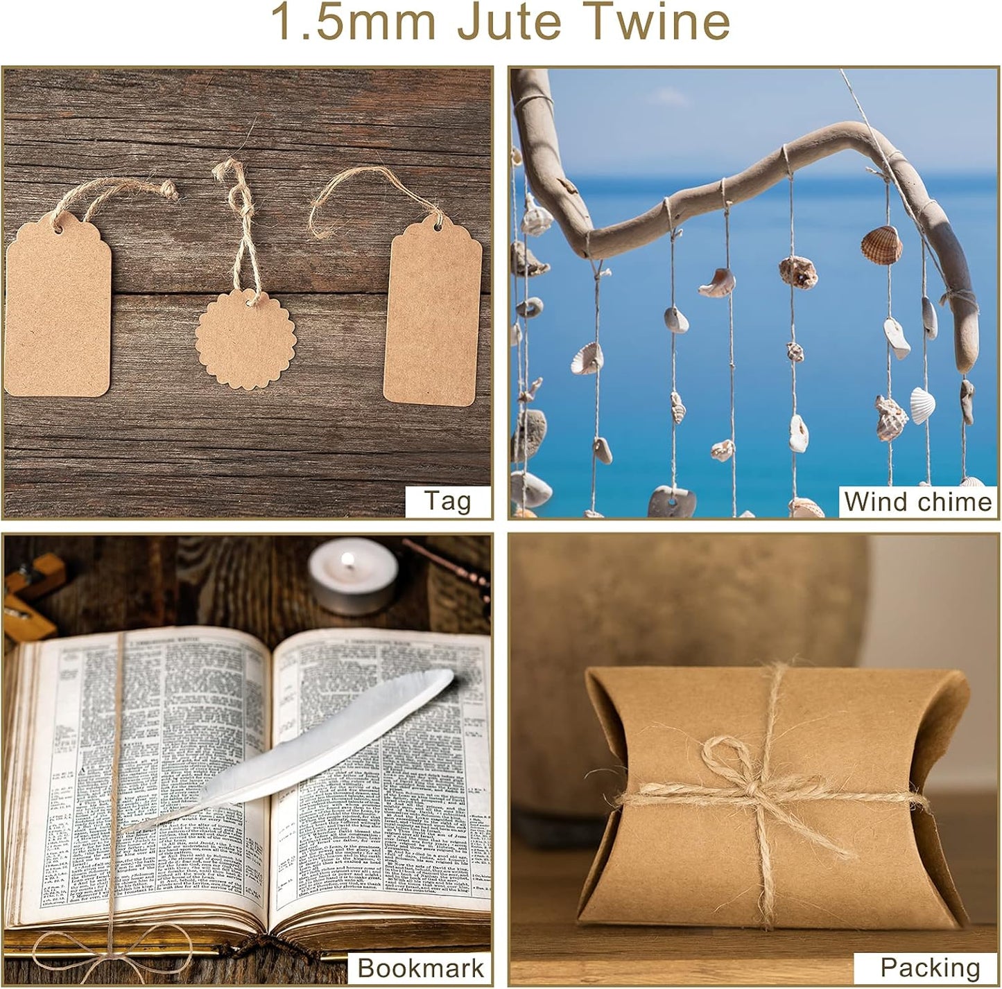 Natural Jute Twine Rope (1.5mm/2mm/3mm/6mm) Durable String for Handmde Crafts,Gardening Applications,Home Gardening,Cat Scratching Post,Gift Packaging... (1.5mm*328ft)