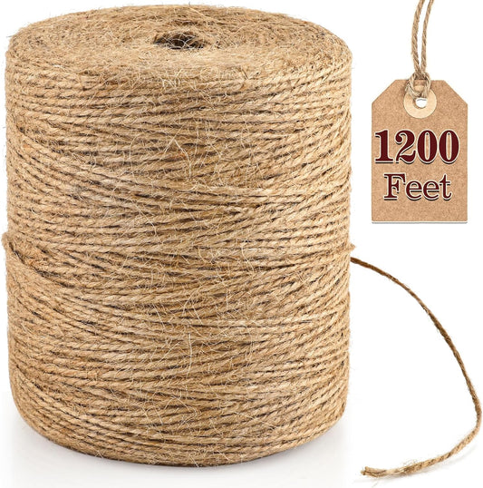 XSEINO 1200 Feet Natural Jute Twine Strong Garden Twine Rope for Arts Crafts Gift Wrapping Gardening Tomato Climbing Plant Tie Floristry Packing Decor