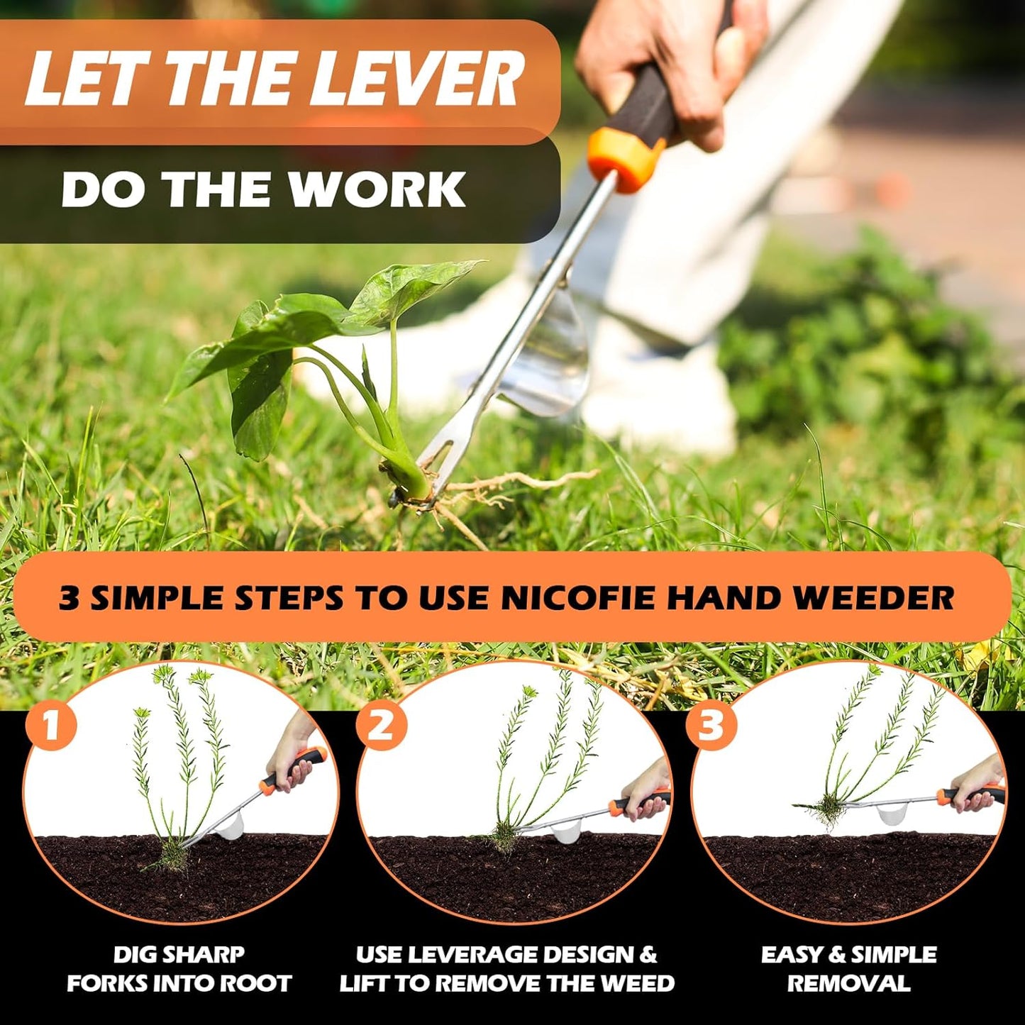 2025 Hand Weeder Tool, Rubber Handle Manual Weeder Puller Tool, Uprooting Weeding Tools, Crack Weeder Crevice, 4 Teeth Weeding Tool, Weeding Artifact Tool for Gardening(3 Pcs)