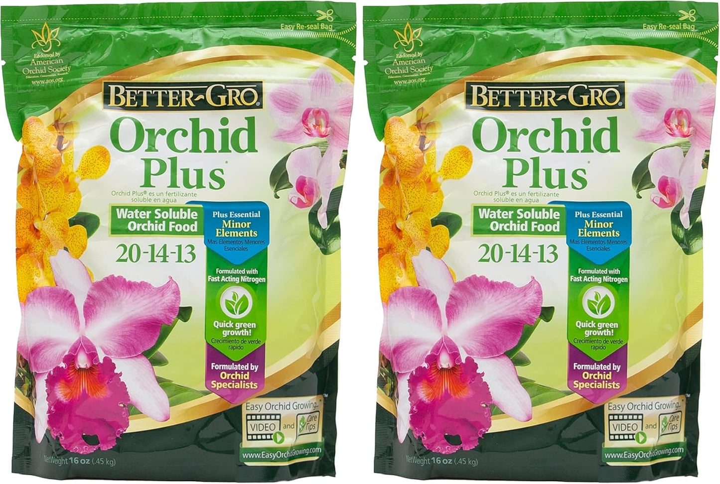 Better-Gro Orchid Plus 20-14-13 - Urea-Free Orchid Fertilizer for Vigorous Growth, Water Soluble, Nitrate Nitrogen-Rich, Ideal for Indoor Potted Plants and Tropical Plants - 16 oz Resealable Bag