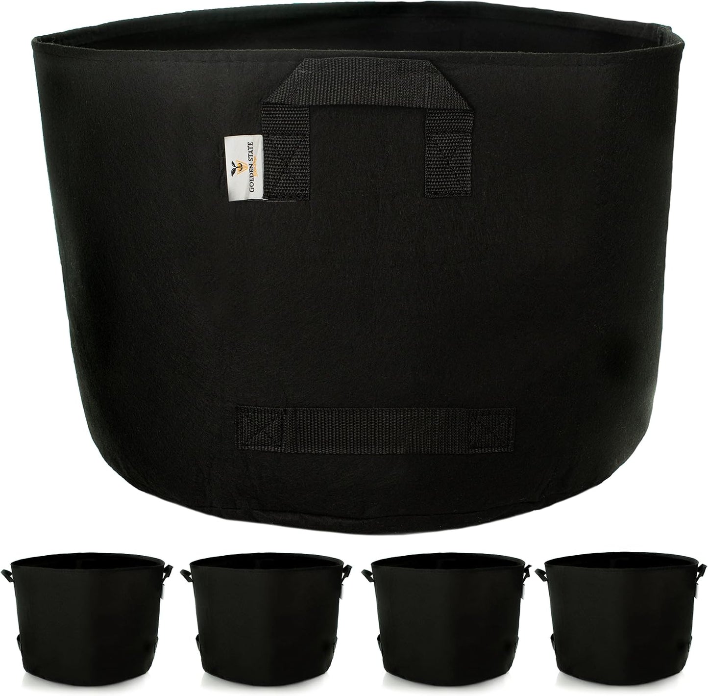 Grow Bags: 5-Pack (Size: 20 Gallon): 300gsm Black Felt Fabric, Biodegradable and eco-Friendly Material. (Handles + Dumping Handles-pat.Pend).