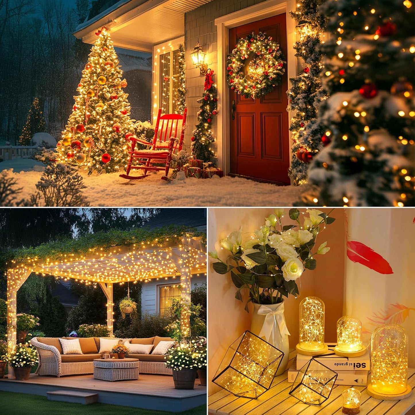 Brightever Outdoor Solar String Lights Waterproof, 6-Pack Total 240FT 600 LED Solar Powered Fairy Light with 8 Lighting Modes, Solar Twinkle Lights for Patio, Garden, Party, Wedding (Warm White)