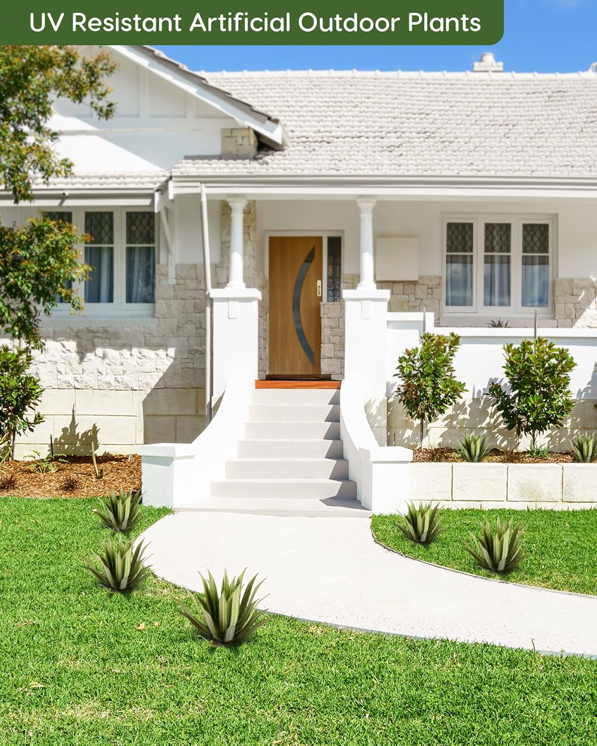 Velener Artificial Outdoor Agave Plants, Green Outdoor Faux Plants with Broad Sword-Shaped Leaves, Small Size UV Resistant Fake Agave Plants for Indoor and Outdoor Decor(14 Inch)-2 Pack