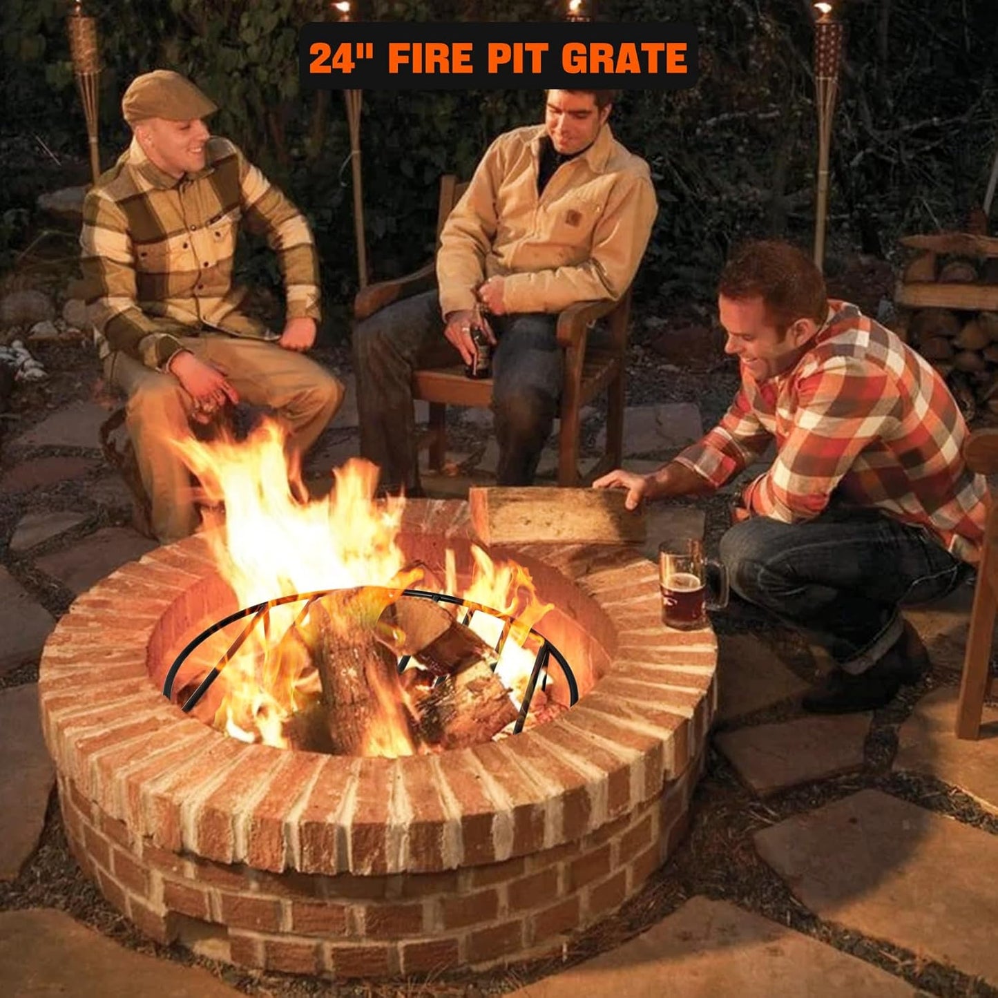 only fire Round Fire Pit Grate with 4 Legs for Outdoor Campfire Grill Cooking, 24 Inch