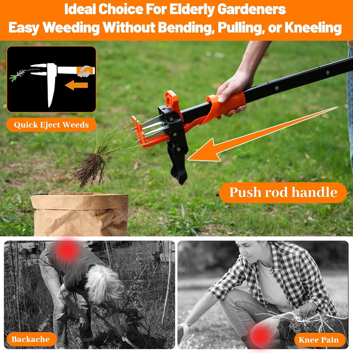 Weed Puller Tool, Stand Up Weed Puller Heavy Duty, Weeding Tool with 39" Ergonomic Long Handle and 4 Manganese Steel Claws, Easy Eject Mechanism, Weeding Without Bending, Pulling, or Kneeling